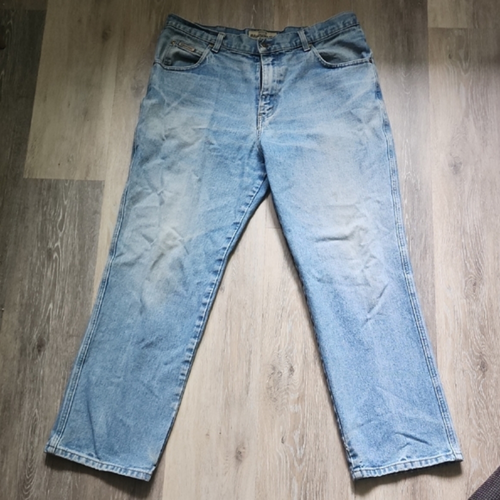 Vintage Schaefer Ranch Hand Dungaree Jeans Light Wash Relaxed Fit Sz 35×38